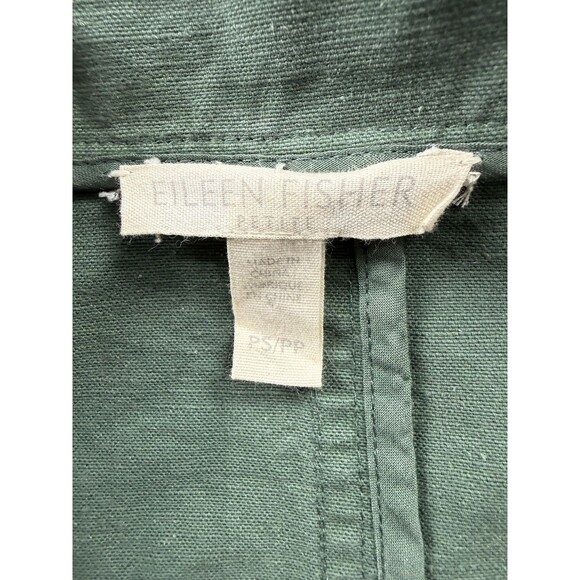 Eileen Fisher Size Small Petite Green Jacket Organic Cotton Hemp Full Zip Snaps - Picture 3 of 6